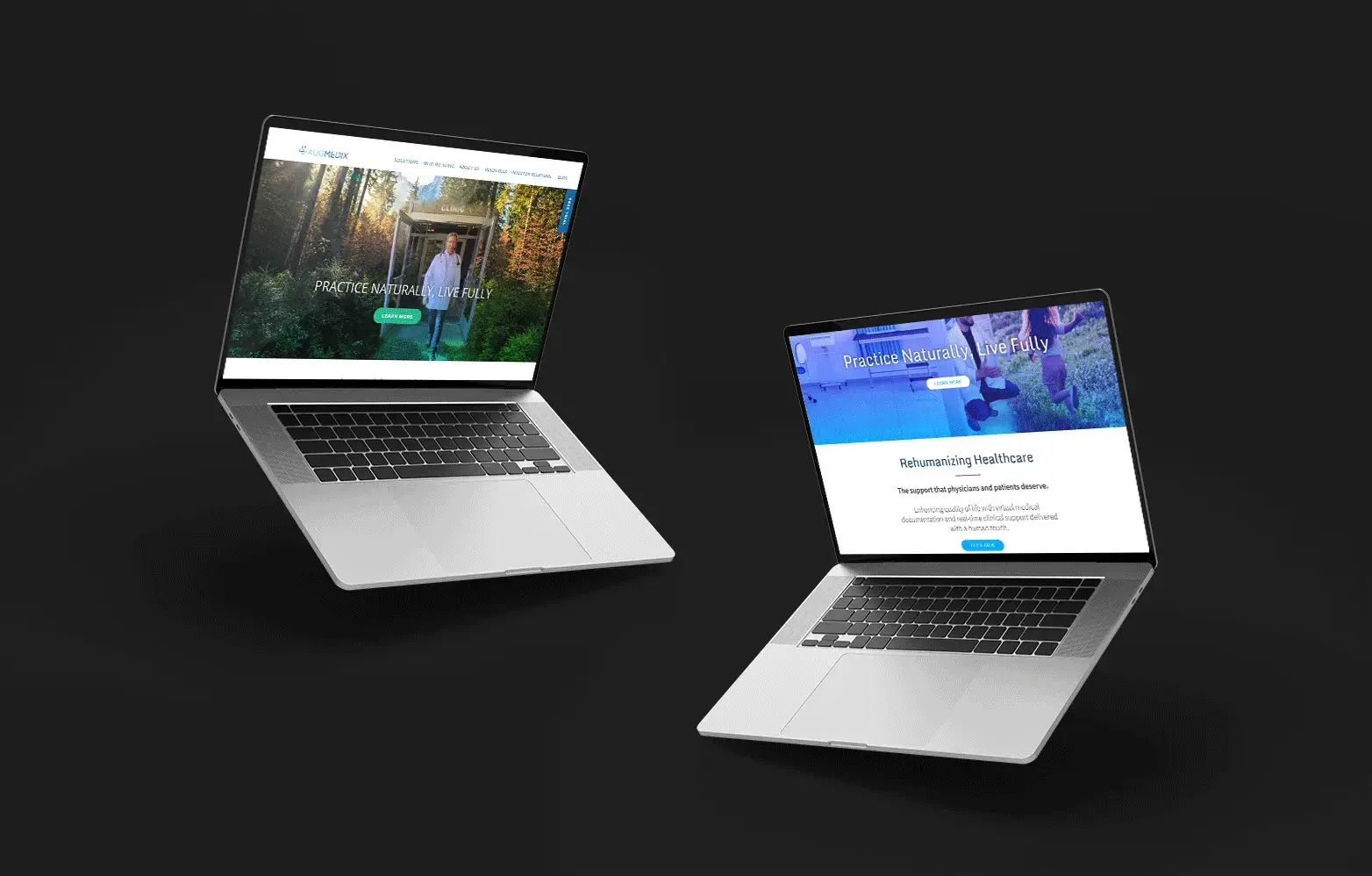 website layouts shown on laptop screens