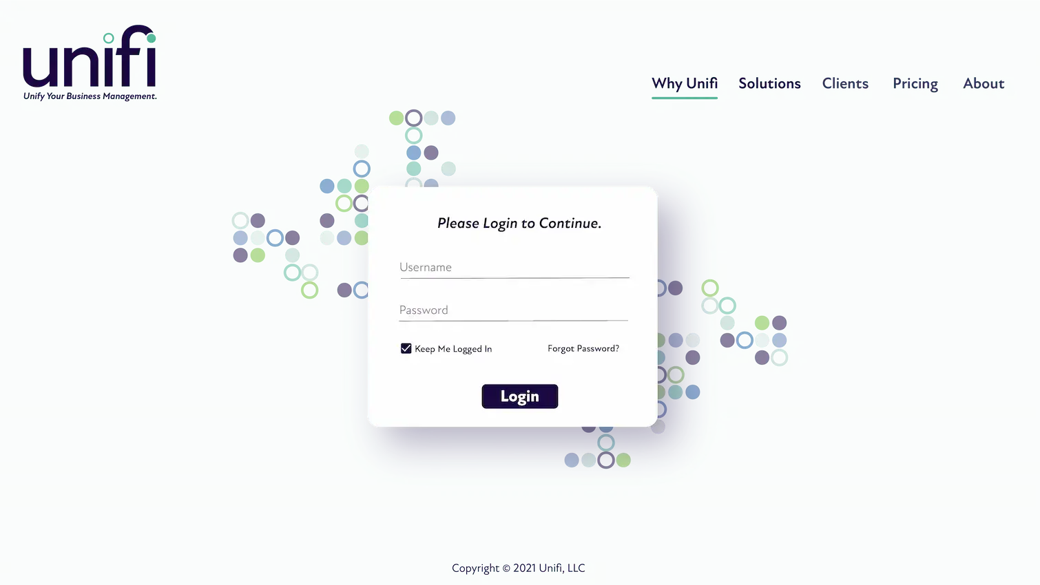 Unifi branded login screen mockup